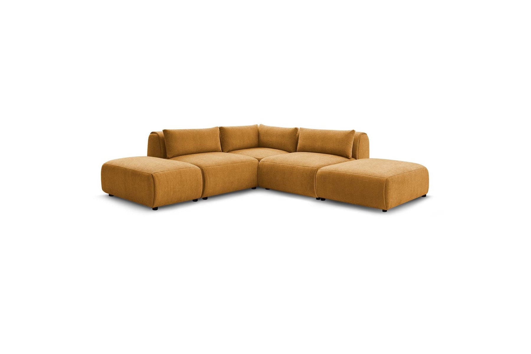 Jeanne - Canapé D'Angle Fixe Modulable - Tissu Texturé Avec 2 Chauffeuses, 1 Angle Et 2 Poufs