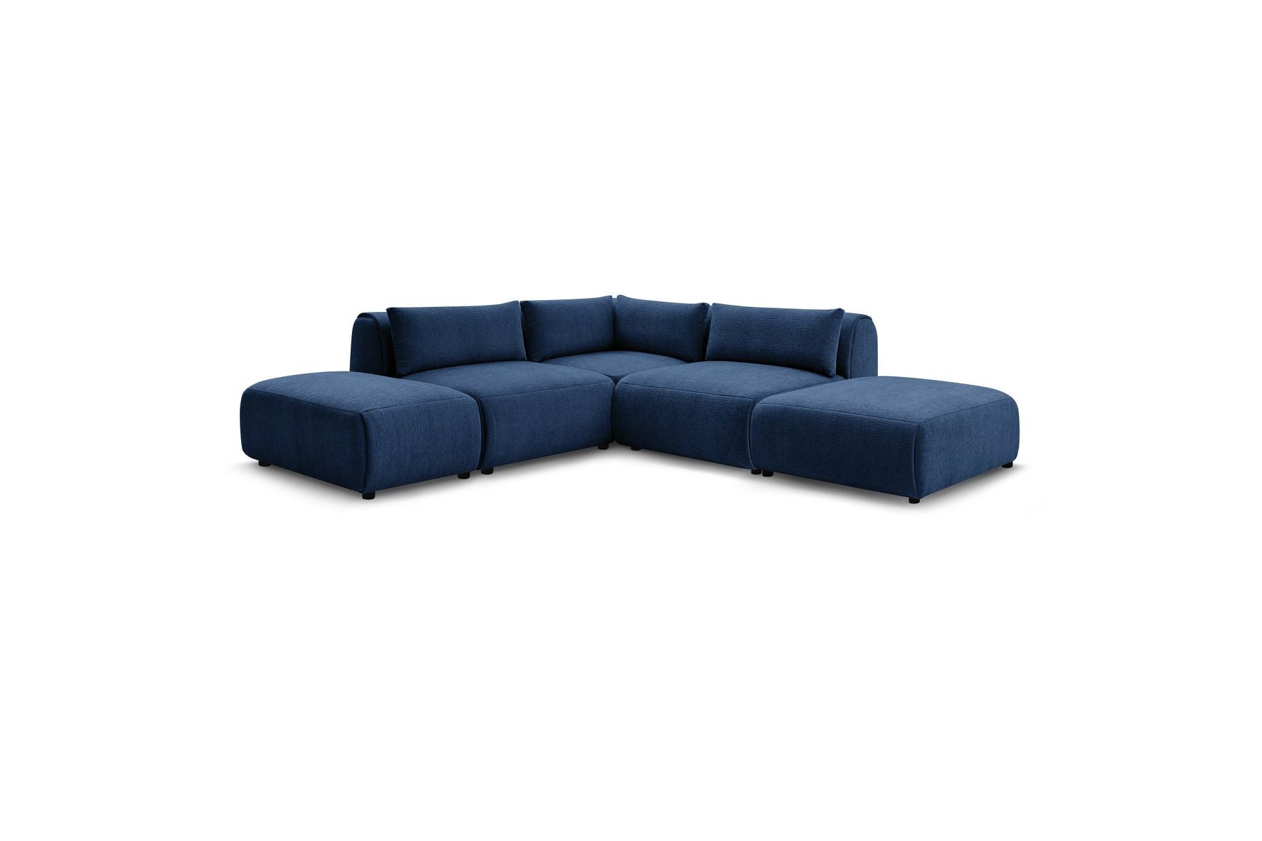 Jeanne - Canapé D'Angle Fixe Modulable - Tissu Texturé Avec 2 Chauffeuses, 1 Angle Et 2 Poufs