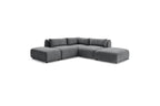 Jeanne - Canapé D'Angle Fixe Modulable - Tissu Texturé Avec 2 Chauffeuses, 1 Angle Et 2 Poufs