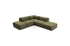 Jeanne - Canapé D'Angle Fixe Modulable - Tissu Texturé Avec 2 Chauffeuses, 1 Angle Et 2 Poufs