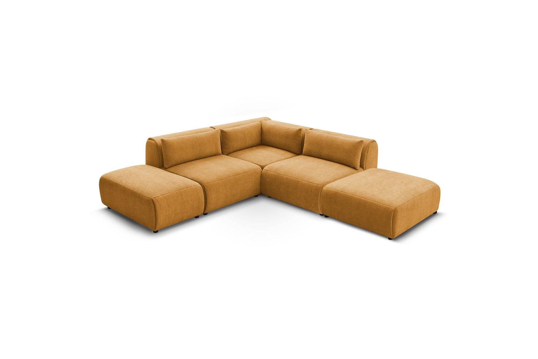 Jeanne - Canapé D'Angle Fixe Modulable - Tissu Texturé Avec 2 Chauffeuses, 1 Angle Et 2 Poufs