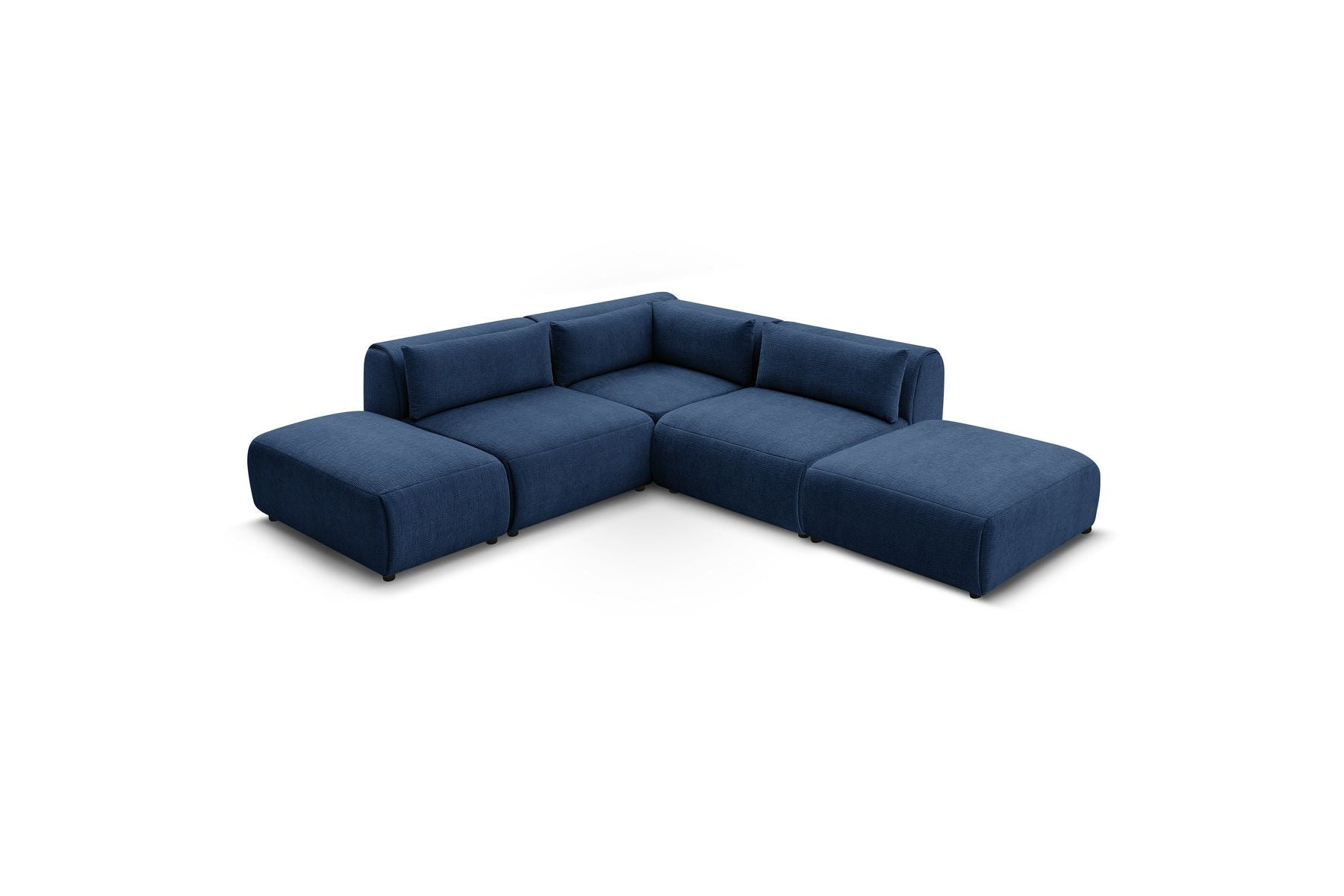 Jeanne - Canapé D'Angle Fixe Modulable - Tissu Texturé Avec 2 Chauffeuses, 1 Angle Et 2 Poufs