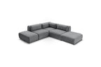 Jeanne - Canapé D'Angle Fixe Modulable - Tissu Texturé Avec 2 Chauffeuses, 1 Angle Et 2 Poufs