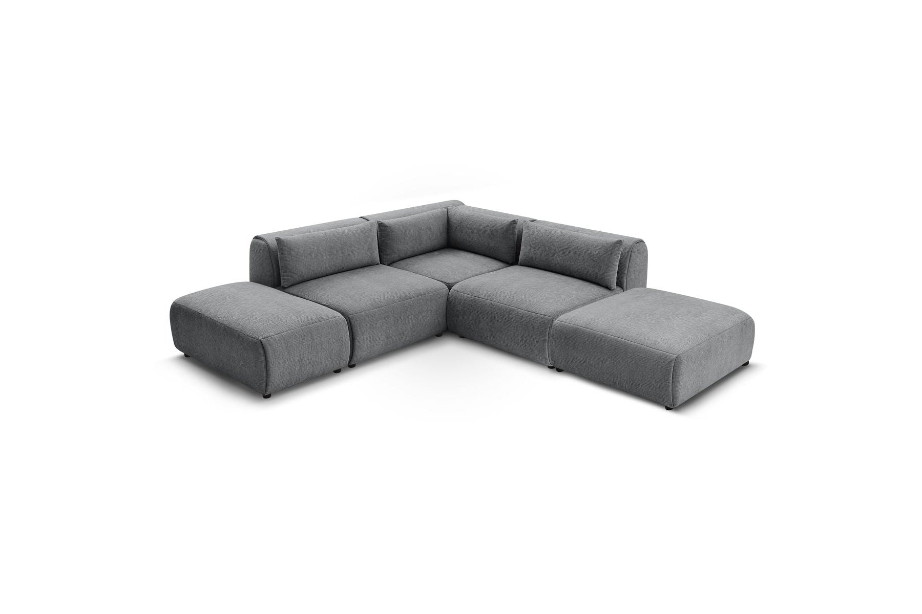Jeanne - Canapé D'Angle Fixe Modulable - Tissu Texturé Avec 2 Chauffeuses, 1 Angle Et 2 Poufs