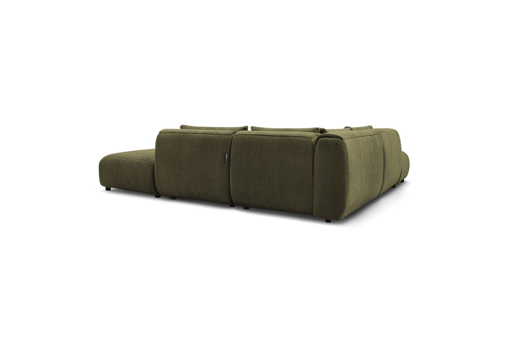 Jeanne - Canapé D'Angle Fixe Modulable - Tissu Texturé Avec 2 Chauffeuses, 1 Angle Et 2 Poufs
