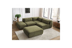 Jeanne - Canapé D'Angle Fixe Modulable - Tissu Texturé Avec 2 Chauffeuses, 1 Angle Et 2 Poufs