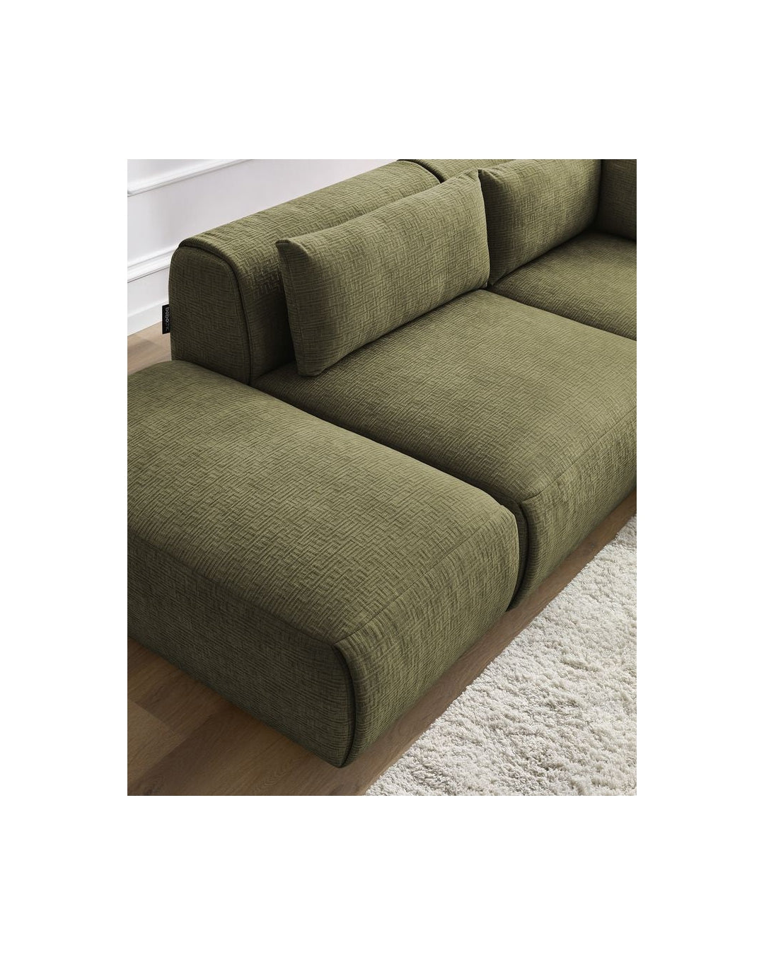 Jeanne - Canapé D'Angle Fixe Modulable - Tissu Texturé Avec 2 Chauffeuses, 1 Angle Et 2 Poufs