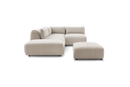 Jeanne - Canapé D'Angle Fixe Modulable - Tissu Texturé Avec 2 Chauffeuses, 1 Angle Et 2 Poufs