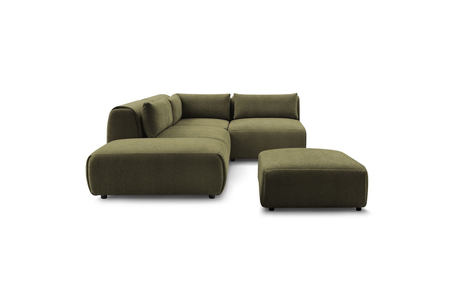 Jeanne - Canapé D'Angle Fixe Modulable - Tissu Texturé Avec 2 Chauffeuses, 1 Angle Et 2 Poufs