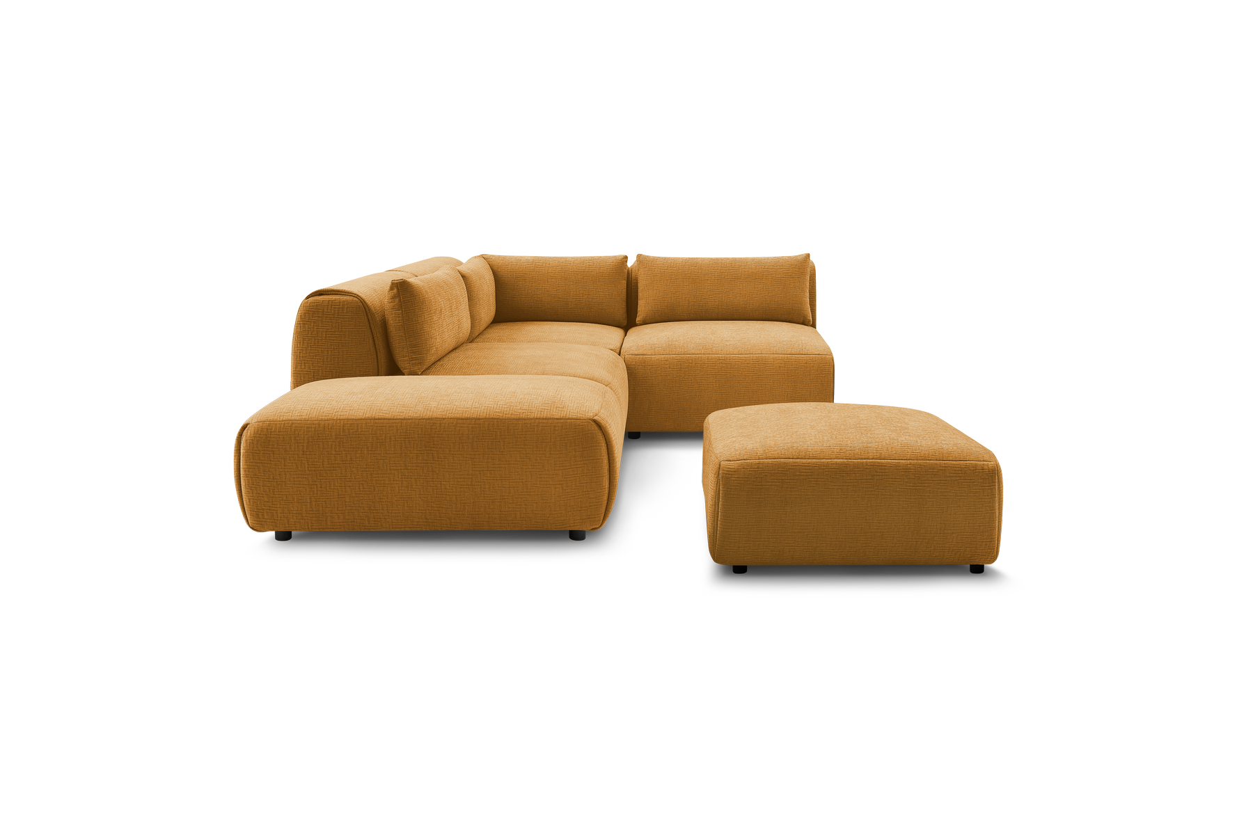 Jeanne - Canapé D'Angle Fixe Modulable - Tissu Texturé Avec 2 Chauffeuses, 1 Angle Et 2 Poufs