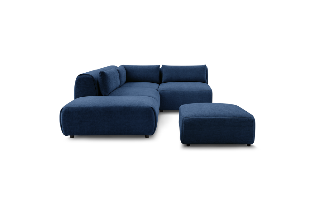 Jeanne - Canapé D'Angle Fixe Modulable - Tissu Texturé Avec 2 Chauffeuses, 1 Angle Et 2 Poufs