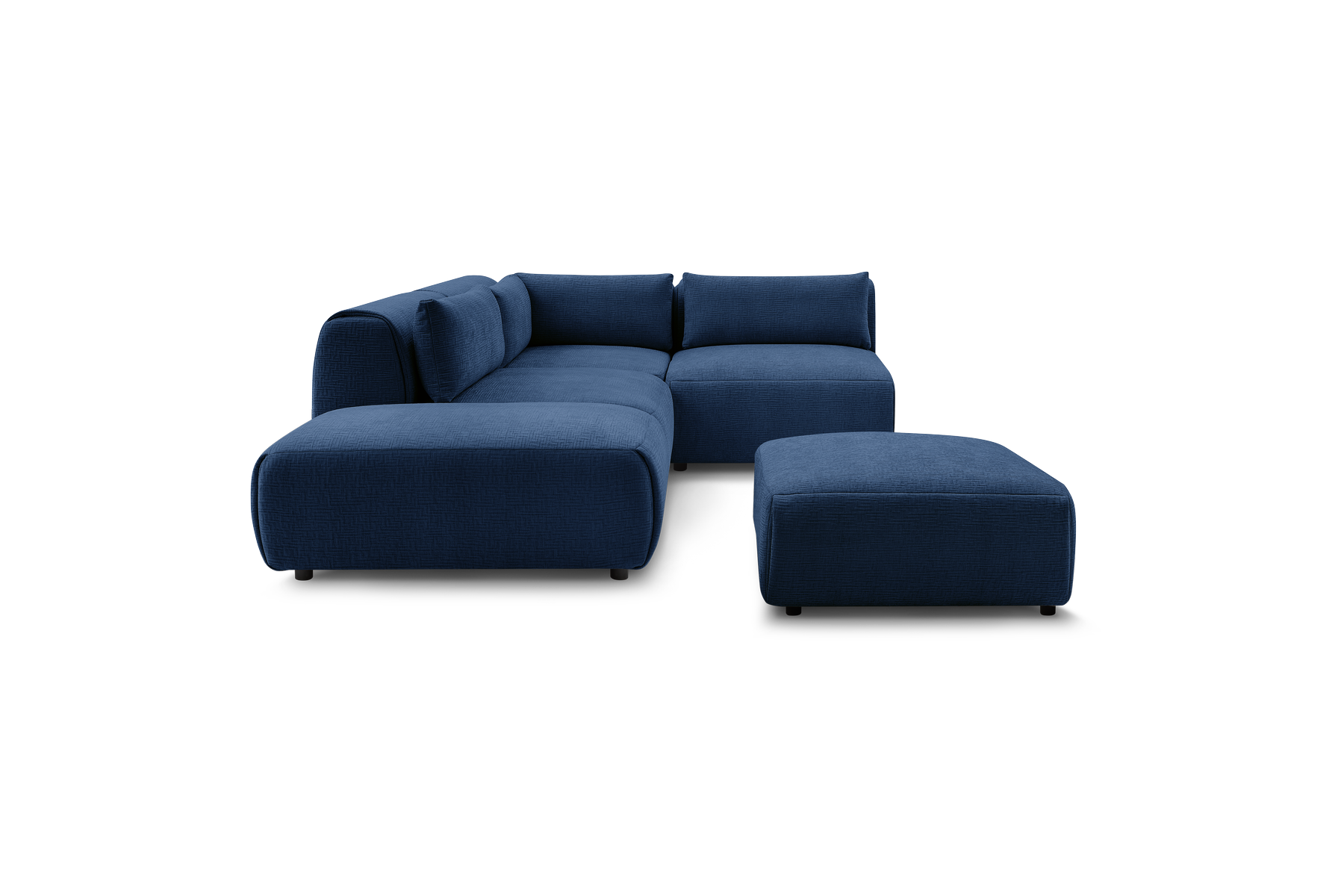 Jeanne - Canapé D'Angle Fixe Modulable - Tissu Texturé Avec 2 Chauffeuses, 1 Angle Et 2 Poufs