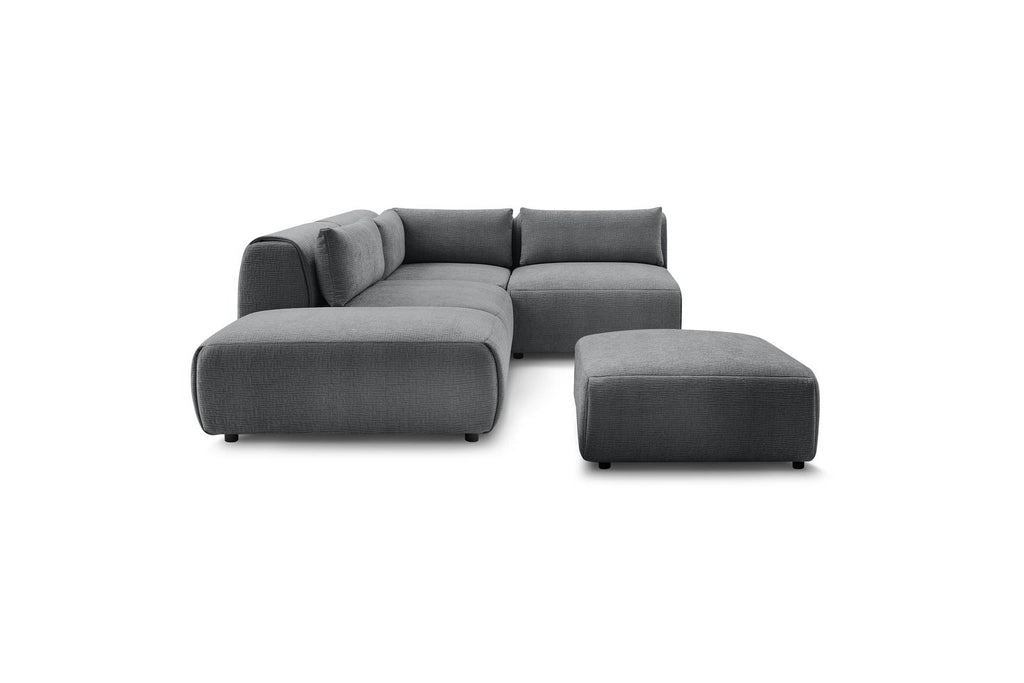 Jeanne - Canapé D'Angle Fixe Modulable - Tissu Texturé Avec 2 Chauffeuses, 1 Angle Et 2 Poufs