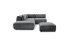 Jeanne - Canapé D'Angle Fixe Modulable - Tissu Texturé Avec 2 Chauffeuses, 1 Angle Et 2 Poufs