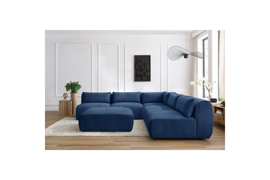 Jeanne - Canapé D'Angle Fixe Modulable - Tissu Texturé Avec 4 Chauffeuses, 1 Angle Et 1 Pouf
