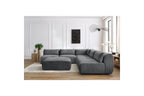 Jeanne - Canapé D'Angle Fixe Modulable - Tissu Texturé Avec 4 Chauffeuses, 1 Angle Et 1 Pouf