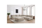 Jeanne - Canapé D'Angle Fixe Modulable - Tissu Texturé Avec 4 Chauffeuses, 1 Angle Et 1 Pouf