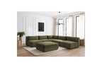 Jeanne - Canapé D'Angle Fixe Modulable - Tissu Texturé Avec 4 Chauffeuses, 1 Angle Et 1 Pouf