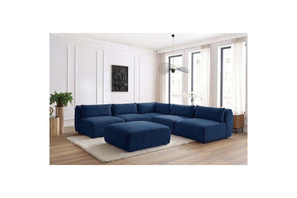 Jeanne - Canapé D'Angle Fixe Modulable - Tissu Texturé Avec 4 Chauffeuses, 1 Angle Et 1 Pouf