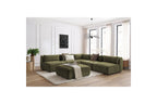 Jeanne - Canapé D'Angle Fixe Modulable - Tissu Texturé Avec 4 Chauffeuses, 1 Angle Et 1 Pouf