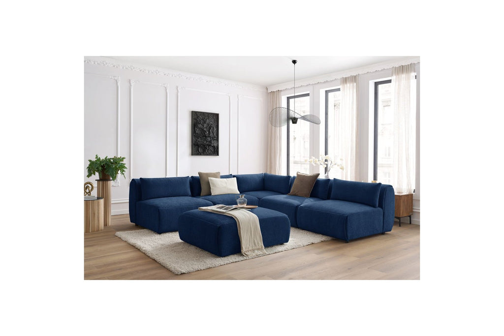Jeanne - Canapé D'Angle Fixe Modulable - Tissu Texturé Avec 4 Chauffeuses, 1 Angle Et 1 Pouf