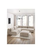 Jeanne - Canapé D'Angle Fixe Modulable - Tissu Texturé Avec 4 Chauffeuses, 1 Angle Et 1 Pouf