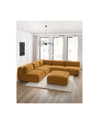 Jeanne - Canapé D'Angle Fixe Modulable - Tissu Texturé Avec 4 Chauffeuses, 1 Angle Et 1 Pouf