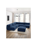 Jeanne - Canapé D'Angle Fixe Modulable - Tissu Texturé Avec 4 Chauffeuses, 1 Angle Et 1 Pouf