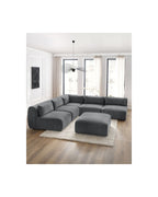 Jeanne - Canapé D'Angle Fixe Modulable - Tissu Texturé Avec 4 Chauffeuses, 1 Angle Et 1 Pouf