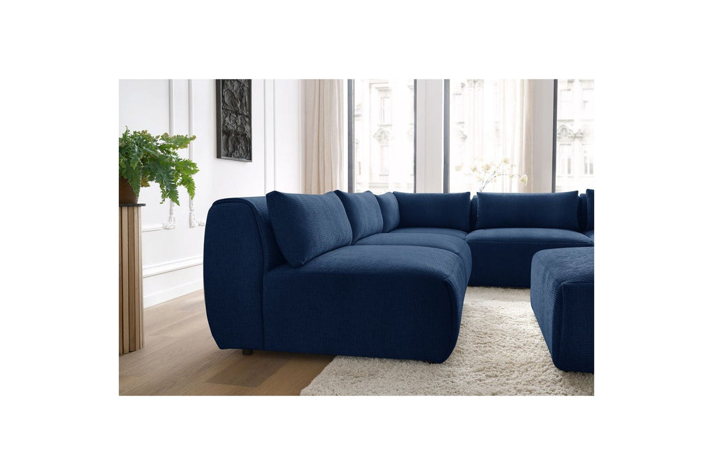 Jeanne - Canapé D'Angle Fixe Modulable - Tissu Texturé Avec 4 Chauffeuses, 1 Angle Et 1 Pouf
