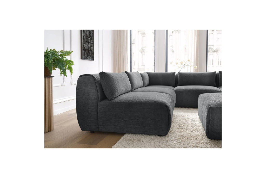 Jeanne - Canapé D'Angle Fixe Modulable - Tissu Texturé Avec 4 Chauffeuses, 1 Angle Et 1 Pouf