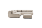 Jeanne - Canapé D'Angle Fixe Modulable - Tissu Texturé Avec 4 Chauffeuses, 1 Angle Et 1 Pouf