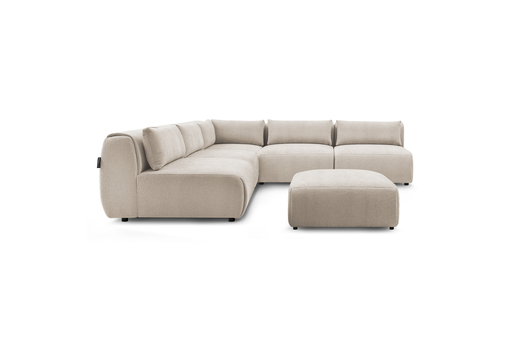 Jeanne - Canapé D'Angle Fixe Modulable - Tissu Texturé Avec 4 Chauffeuses, 1 Angle Et 1 Pouf