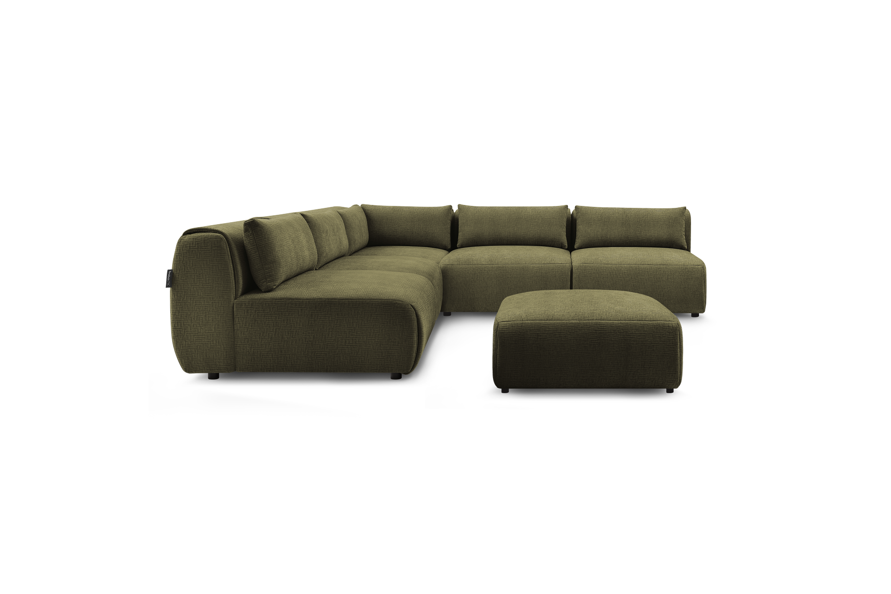 Jeanne - Canapé D'Angle Fixe Modulable - Tissu Texturé Avec 4 Chauffeuses, 1 Angle Et 1 Pouf