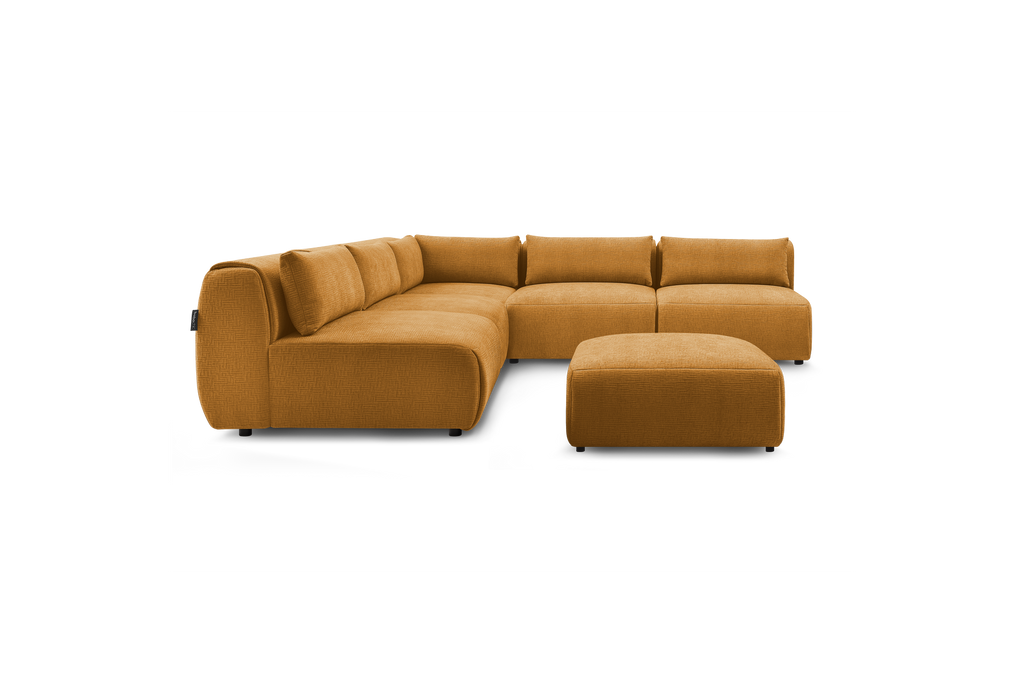 Jeanne - Canapé D'Angle Fixe Modulable - Tissu Texturé Avec 4 Chauffeuses, 1 Angle Et 1 Pouf