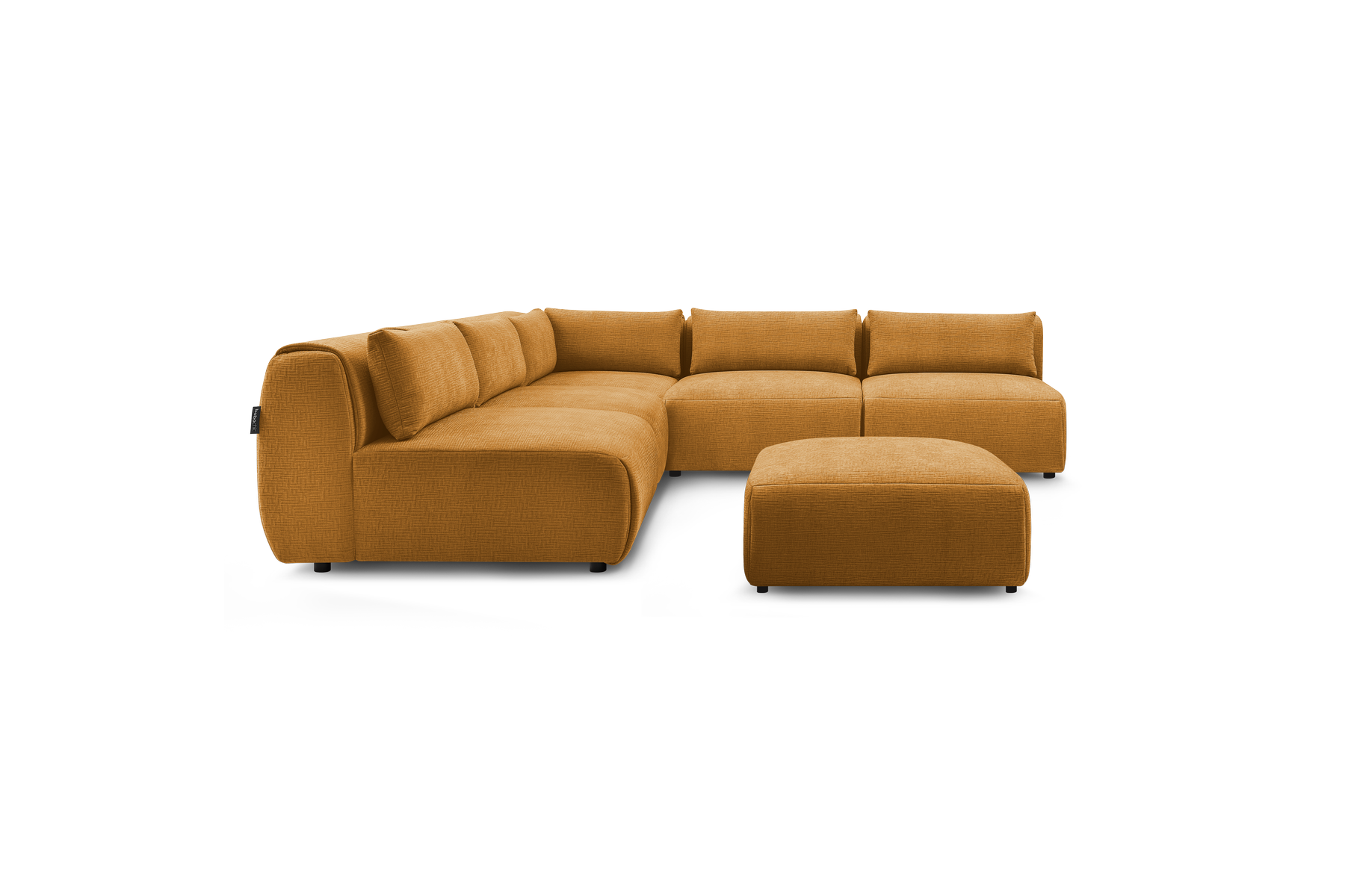 Jeanne - Canapé D'Angle Fixe Modulable - Tissu Texturé Avec 4 Chauffeuses, 1 Angle Et 1 Pouf
