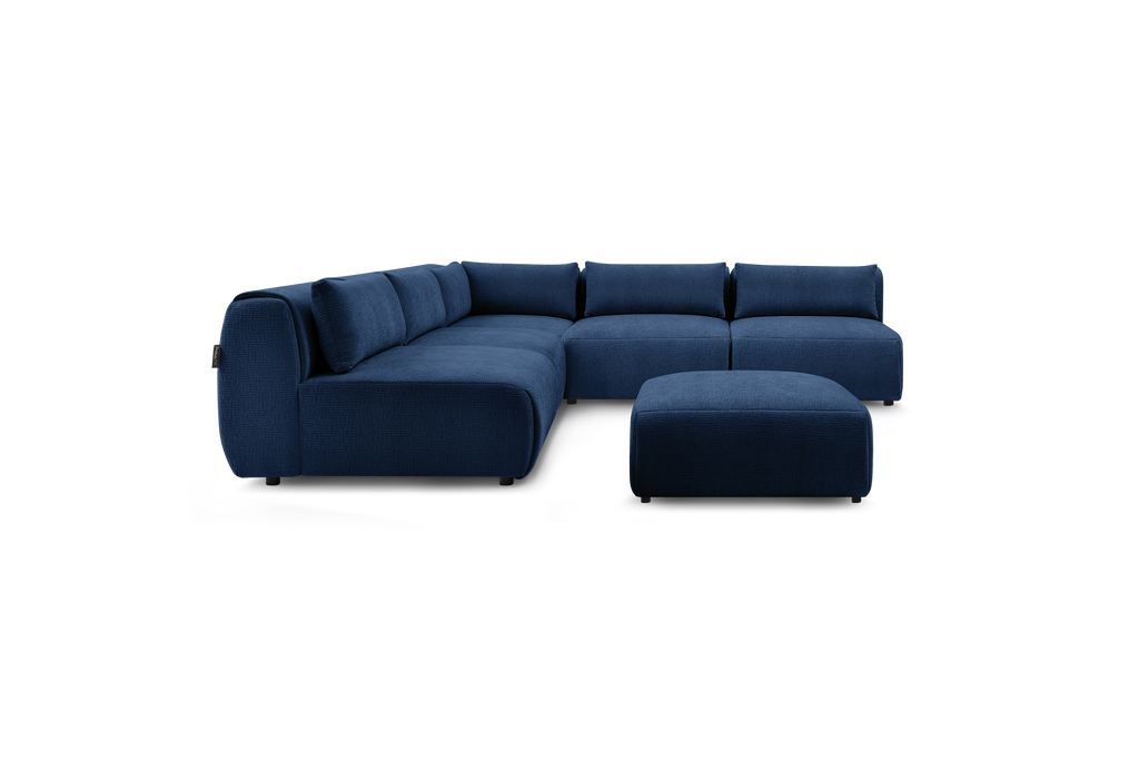 Jeanne - Canapé D'Angle Fixe Modulable - Tissu Texturé Avec 4 Chauffeuses, 1 Angle Et 1 Pouf