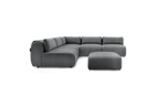 Jeanne - Canapé D'Angle Fixe Modulable - Tissu Texturé Avec 4 Chauffeuses, 1 Angle Et 1 Pouf