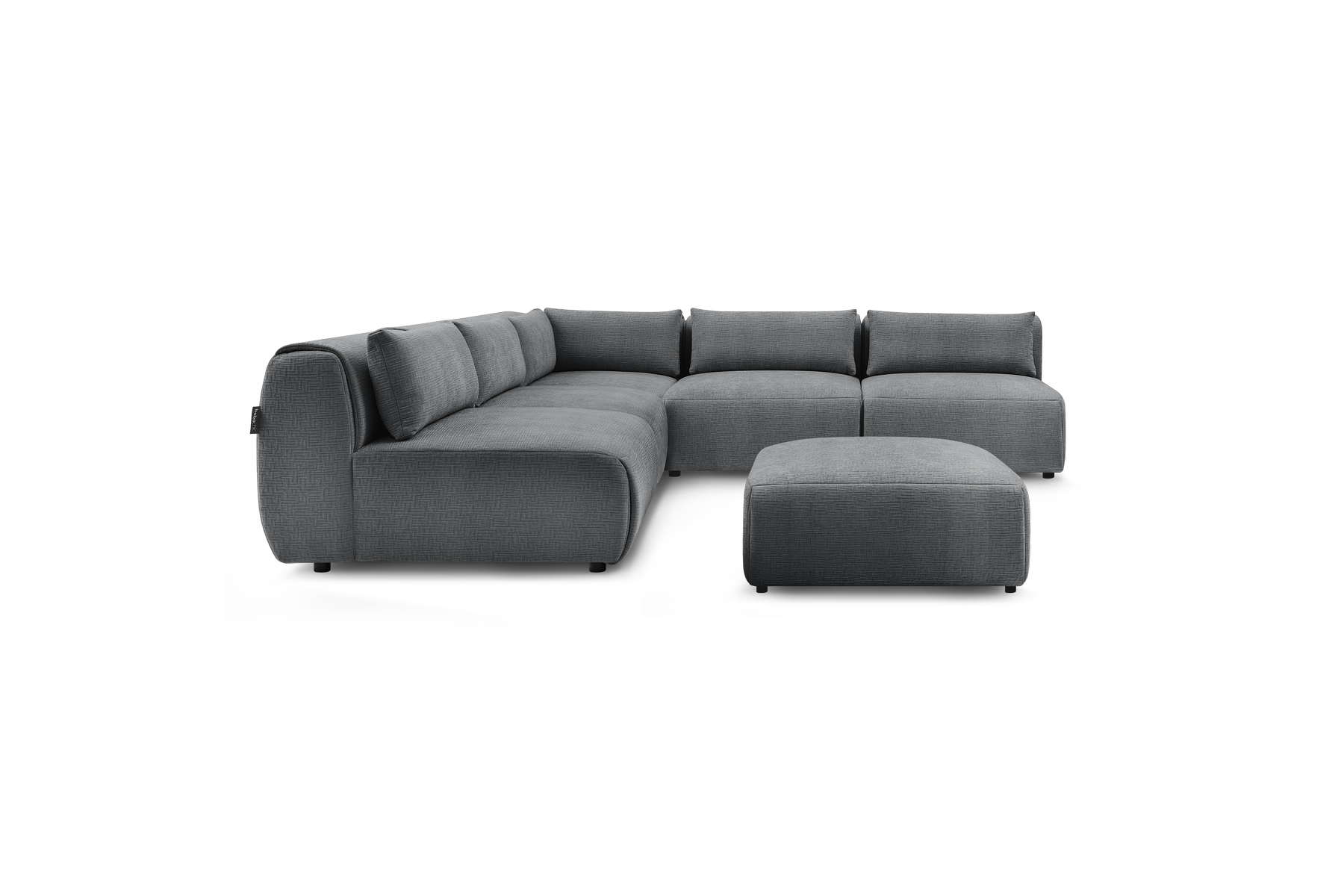 Jeanne - Canapé D'Angle Fixe Modulable - Tissu Texturé Avec 4 Chauffeuses, 1 Angle Et 1 Pouf