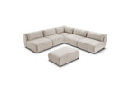 Jeanne - Canapé D'Angle Fixe Modulable - Tissu Texturé Avec 4 Chauffeuses, 1 Angle Et 1 Pouf