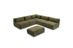 Jeanne - Canapé D'Angle Fixe Modulable - Tissu Texturé Avec 4 Chauffeuses, 1 Angle Et 1 Pouf
