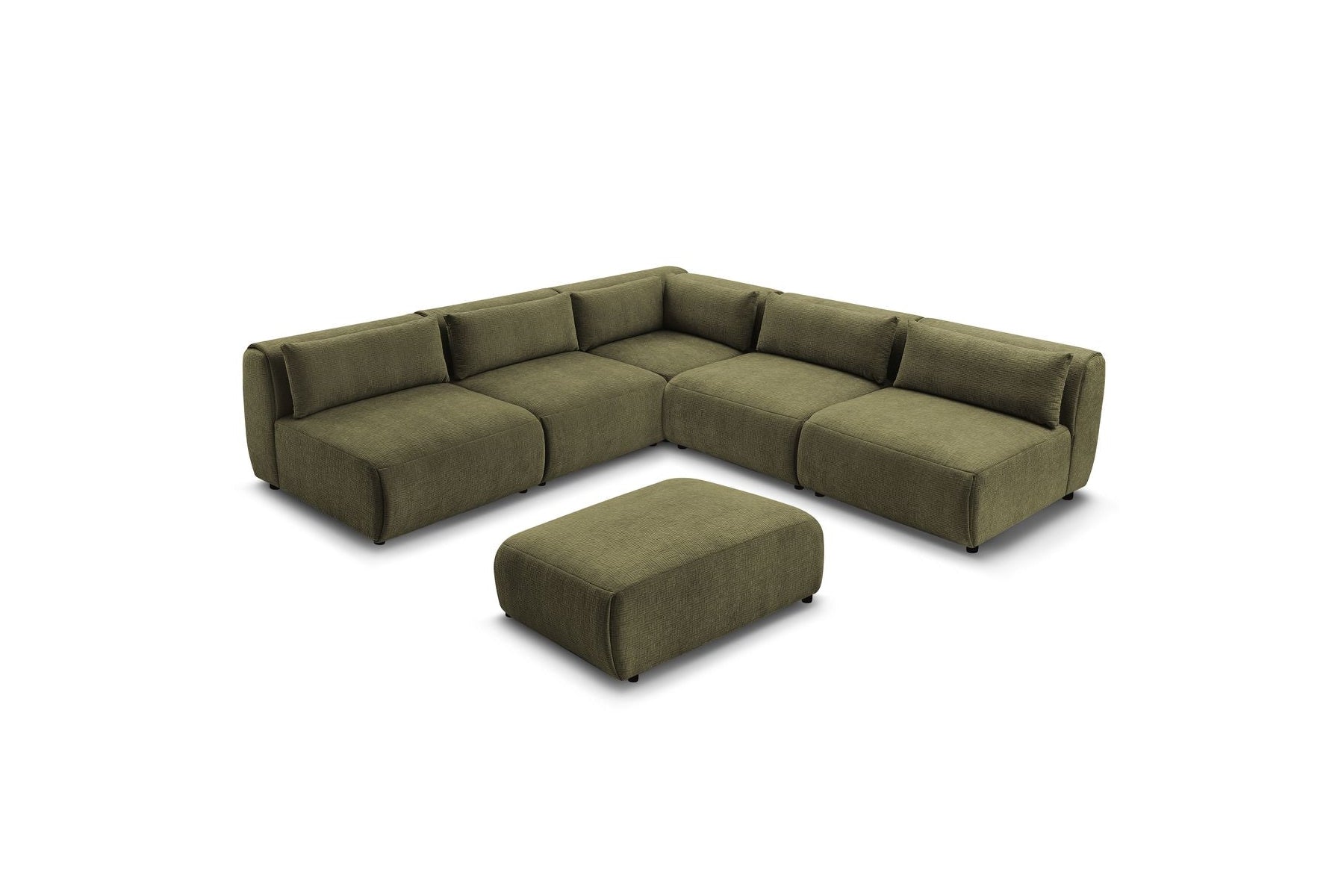 Jeanne - Canapé D'Angle Fixe Modulable - Tissu Texturé Avec 4 Chauffeuses, 1 Angle Et 1 Pouf