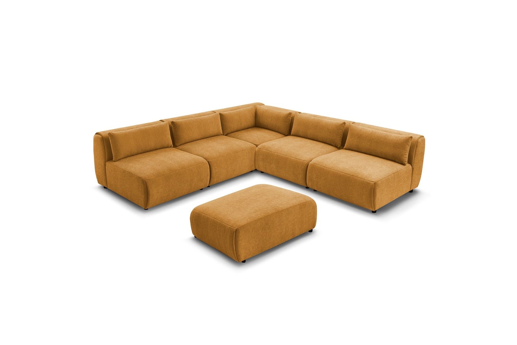 Jeanne - Canapé D'Angle Fixe Modulable - Tissu Texturé Avec 4 Chauffeuses, 1 Angle Et 1 Pouf