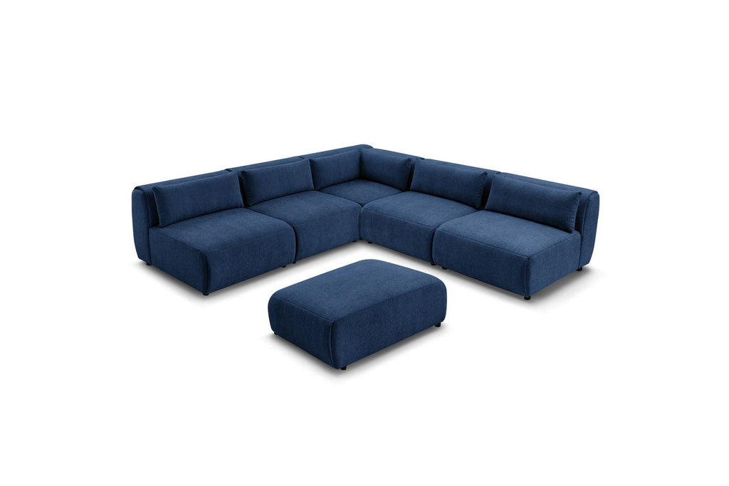 Jeanne - Canapé D'Angle Fixe Modulable - Tissu Texturé Avec 4 Chauffeuses, 1 Angle Et 1 Pouf