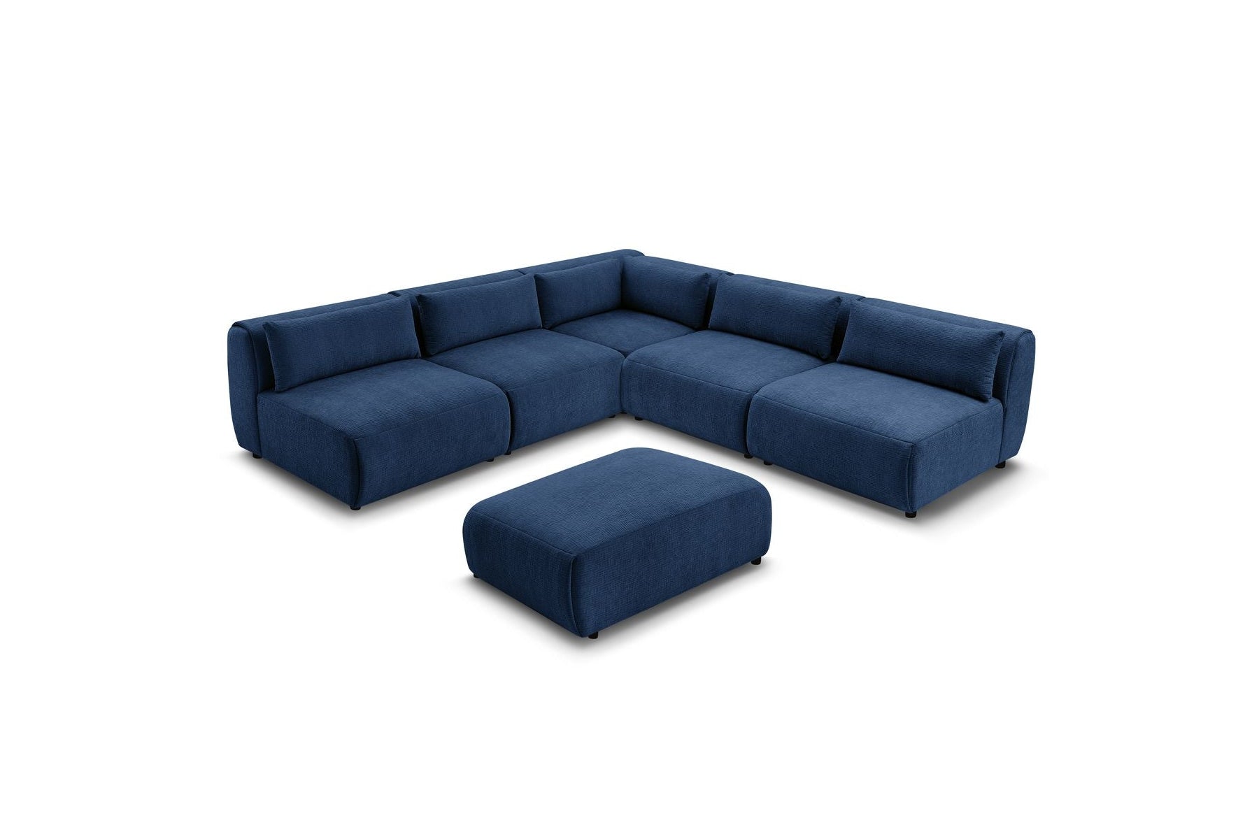 Jeanne - Canapé D'Angle Fixe Modulable - Tissu Texturé Avec 4 Chauffeuses, 1 Angle Et 1 Pouf
