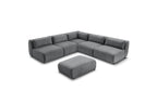 Jeanne - Canapé D'Angle Fixe Modulable - Tissu Texturé Avec 4 Chauffeuses, 1 Angle Et 1 Pouf