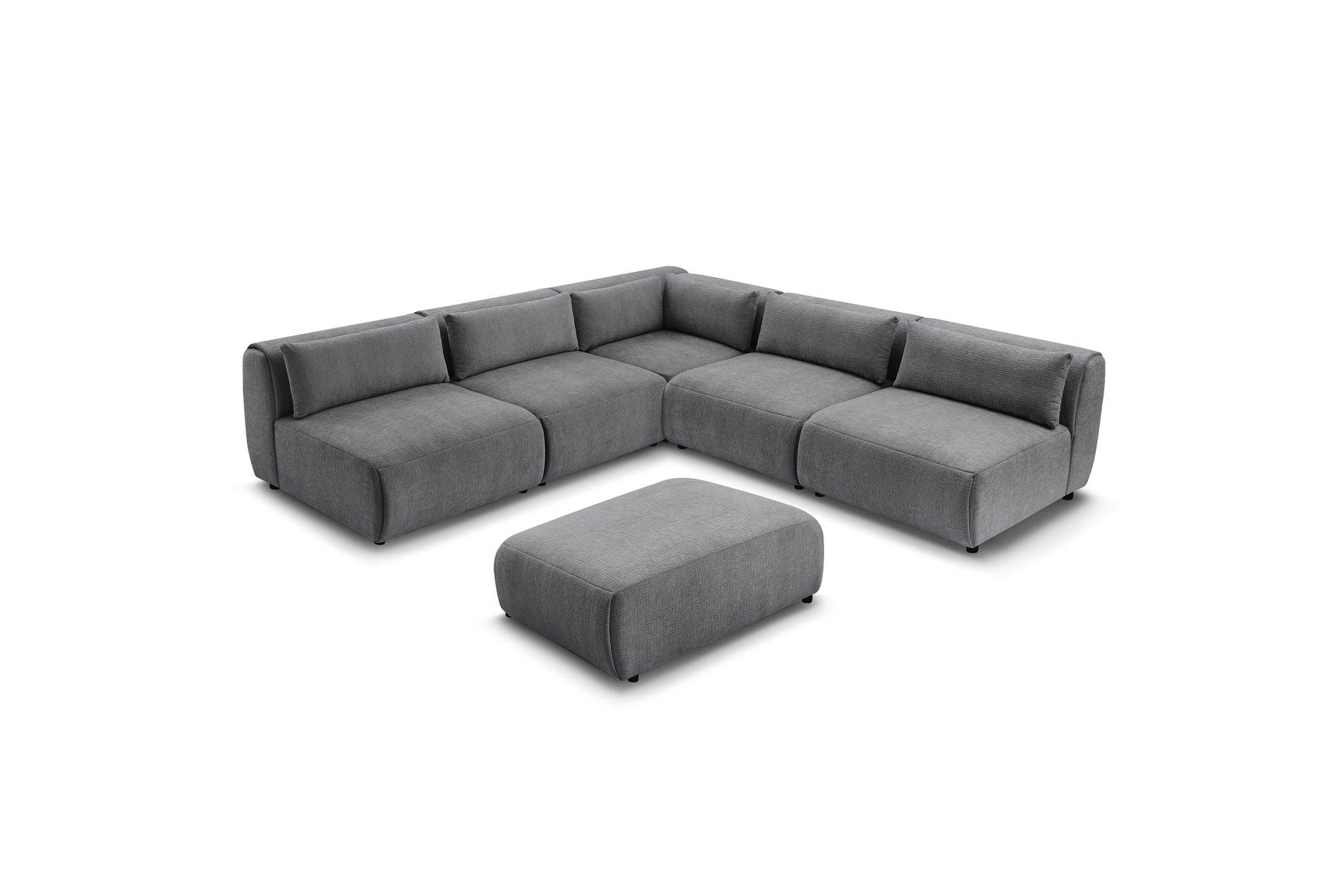 Jeanne - Canapé D'Angle Fixe Modulable - Tissu Texturé Avec 4 Chauffeuses, 1 Angle Et 1 Pouf
