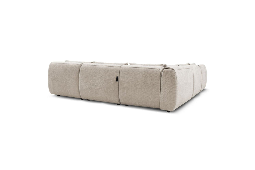 Jeanne - Canapé D'Angle Fixe Modulable - Tissu Texturé Avec 4 Chauffeuses, 1 Angle Et 1 Pouf