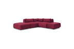 Jeanne - Canapé D'Angle Fixe Modulable - Tissu Velours Avec 2 Chauffeuses, 1 Angle Et 2 Poufs