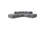 Jeanne - Canapé D'Angle Fixe Modulable - Tissu Velours Avec 2 Chauffeuses, 1 Angle Et 2 Poufs